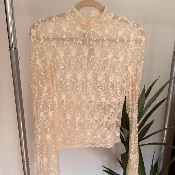 Jessica McClintock Tops - Vintage Jessica McClintock Cream Lace Top – Romantic Cottagecore Coquette Blouse